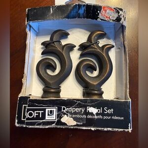 LOFT iron drapery finial set NIB - damaged box, HEAVY
